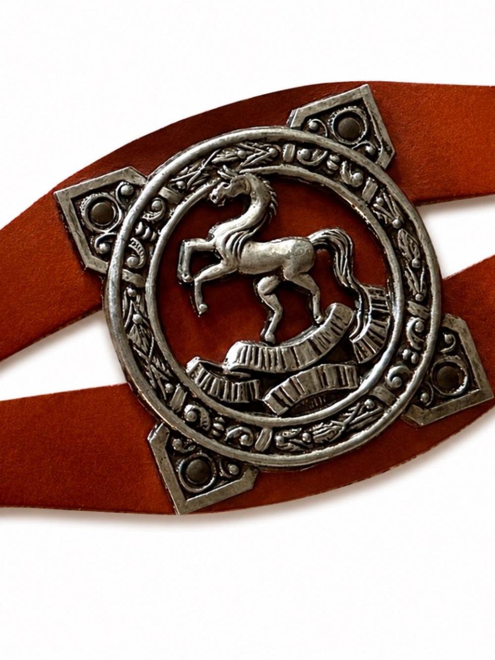 Vintage leather equestrian belt w/ silver horse | Antique gem / statement belt - Picture 3 of 5